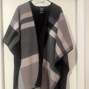 Black and Gray Plaid Poncho